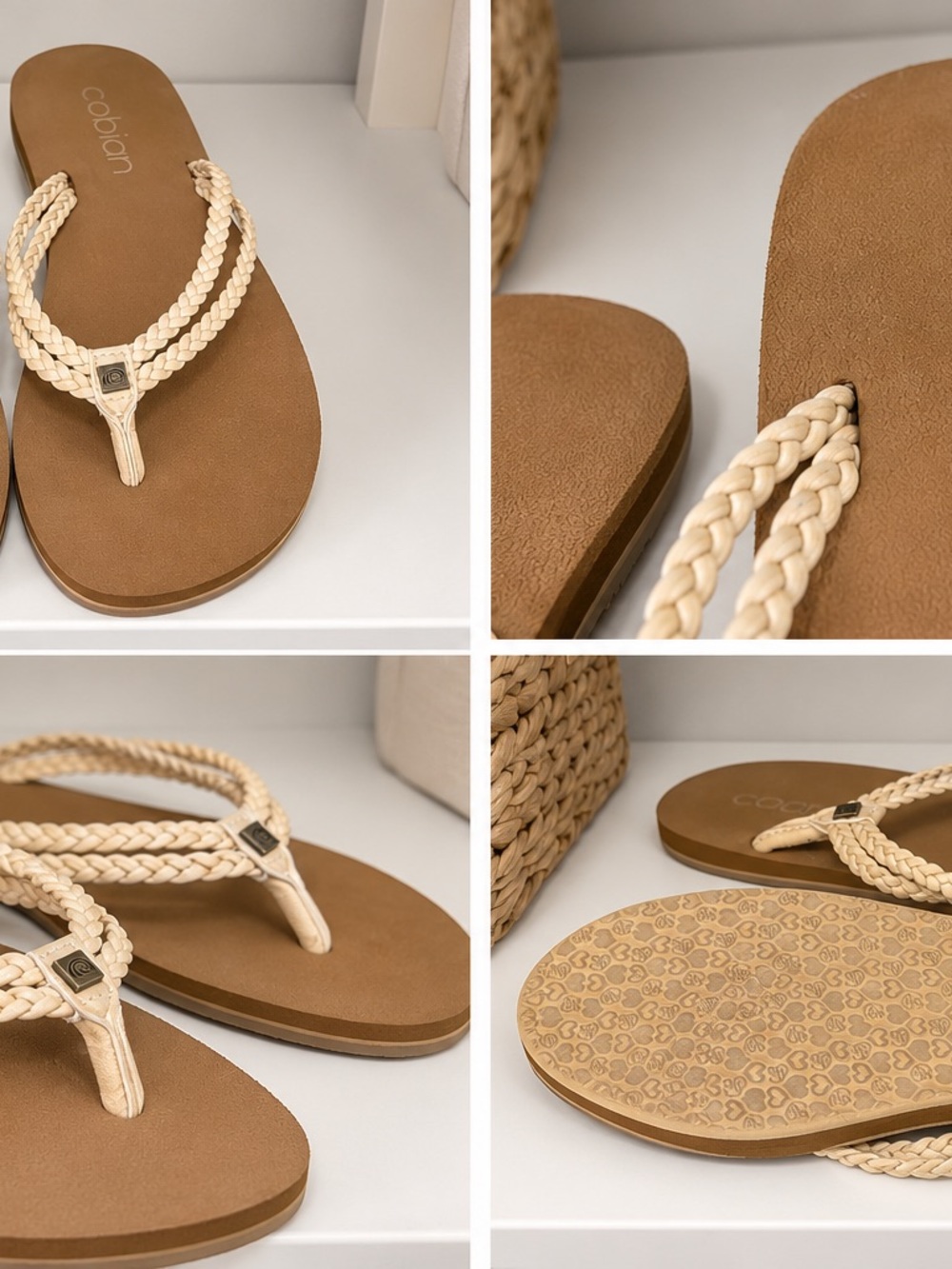 Cobian Women's Braided Toe-Post Sandals in Cream and Tan